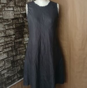 Magaschoni Charcoal Sleeveless 100% Linen Midi  A-line  Women's Dress